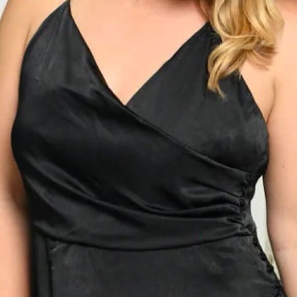 NEW! PLUS Size Sleeveless V Neck Surplice Solid Black Maxi Dress Boho Holiday - Picture 6 of 6